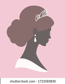 Silhouette of a women in wedding hairstyle, vector illustration for greeting card, invitation, bridal shower.