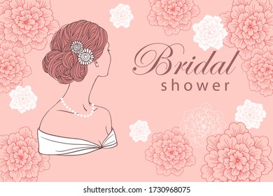 Silhouette of a women in wedding hairstyle, vector illustration for greeting card, invitation, bridal shower.