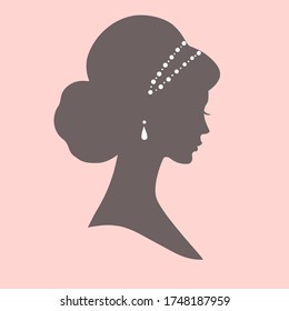Silhouette of a women in wedding hairstyle, vector illustration for greeting card, invitation, bridal shower.