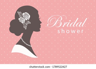 Silhouette of a women in wedding hairstyle, vector illustration template for greeting card, invitation, bridal shower.