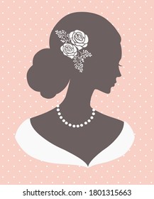 Silhouette of a women in wedding hairstyle, vector illustration for greeting card, invitation, bridal shower.