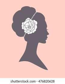 Silhouette of a women in wedding hairstyle, vector illustration for greeting card, invitation, banner.