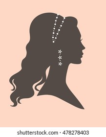 Silhouette of a women in wedding hairstyle, vector illustration for greeting card, invitation, banner.