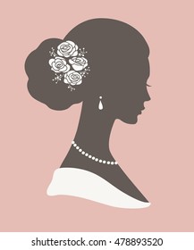 Silhouette of a women in wedding hairstyle, vector illustration for greeting card, invitation, banner.