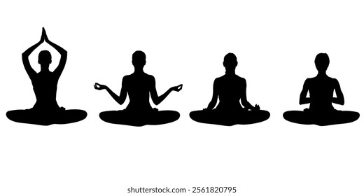 silhouette of women yoga meditation, sitting pose. relax or recreation, healthy lifestyle. Vector illustration