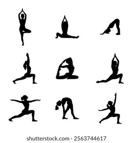 Silhouette of Women's Dynamic Yoga Pose