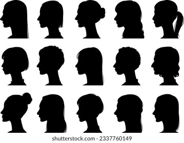 Silhouette of  women's faces seen from the side.