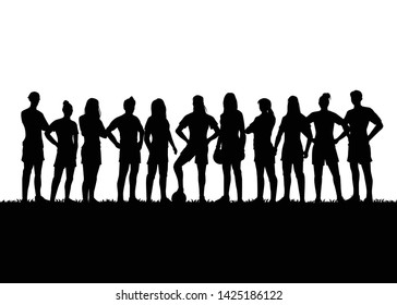 Silhouette of Women's soccer team, Vector Illustration