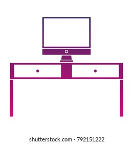silhouette wood desk with drawers and computer screen