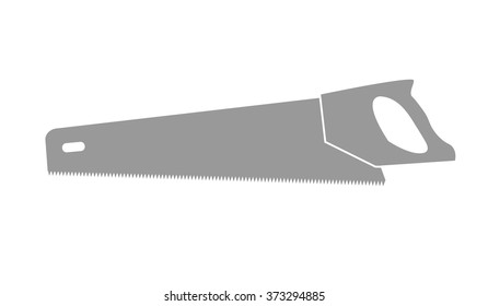 Silhouette of wood saw with hanging hole. Isolated and placed on white background.