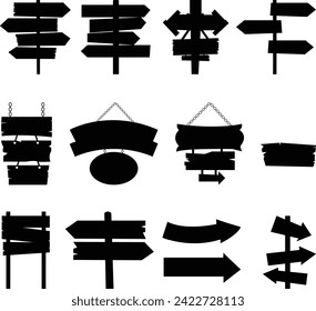 Silhouette wood sign icon set. vector image interior elements collection.