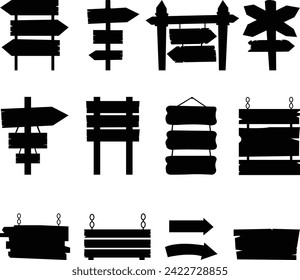 Silhouette wood sign icon set. vector image interior elements collection.