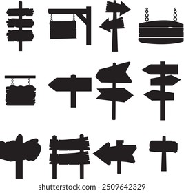 Silhouette wood sign icon set. vector image interior elements collection.