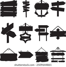 Silhouette wood sign icon set. vector image interior elements collection.