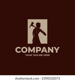 Silhouette of wood work or lumberjack logo design inspiration