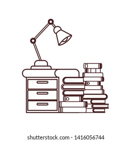 silhouette of wooden drawer with stack of books