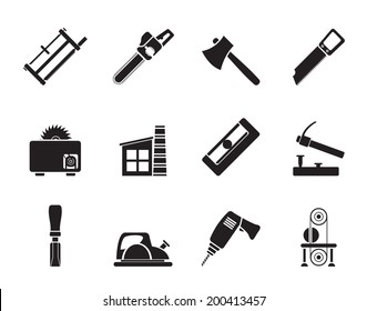 Silhouette Woodworking industry and Woodworking tools icons - vector icon set