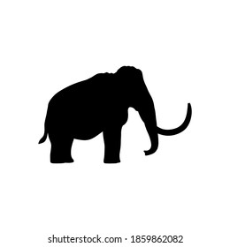 Silhouette Wooly Mammoth On White Background