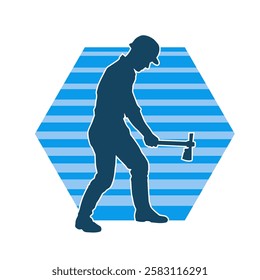 Silhouette of a worker in action pose using his axe tool.