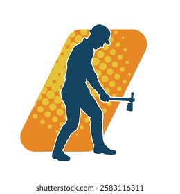 Silhouette of a worker in action pose using his axe tool.