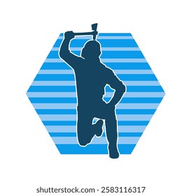 Silhouette of a worker in action pose using his axe tool.