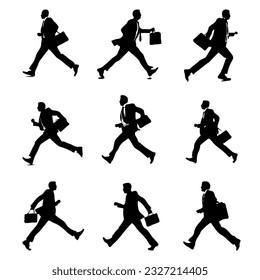 silhouette of worker or businessman in suit running, late for work