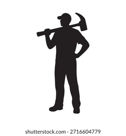 Silhouette of a worker carrying an axe over his shoulder a symbol of labor