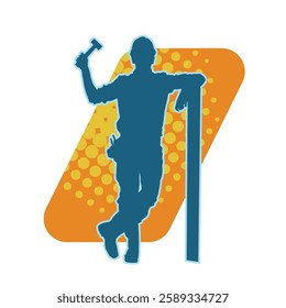 Silhouette of a worker carrying hammer tool. Silhouette of a worker in action pose using hammer tool.