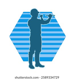 Silhouette of a worker carrying hammer tool. Silhouette of a worker in action pose using hammer tool.