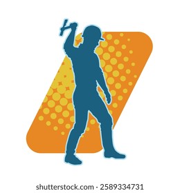 Silhouette of a worker carrying hammer tool. Silhouette of a worker in action pose using hammer tool.