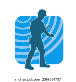 Silhouette of a worker carrying hammer tool. Silhouette of a worker in action pose using hammer tool.