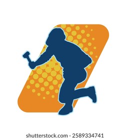 Silhouette of a worker carrying hammer tool. Silhouette of a worker in action pose using hammer tool.