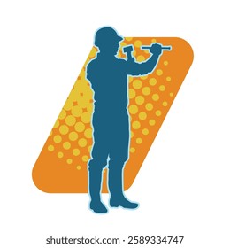 Silhouette of a worker carrying hammer tool. Silhouette of a worker in action pose using hammer tool.