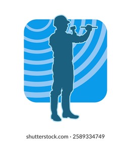 Silhouette of a worker carrying hammer tool. Silhouette of a worker in action pose using hammer tool.