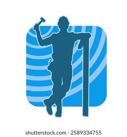 Silhouette of a worker carrying hammer tool. Silhouette of a worker in action pose using hammer tool.