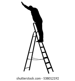 Silhouette worker climbing the ladder. Vector illustration.