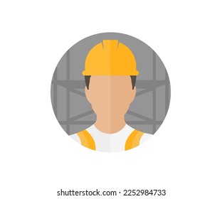 Silhouette of worker in hard hat, helmet, safety and protection, engineer, work on scaffolding. Working at height equipment. Construction workers working on scaffolding vector design and illustration.