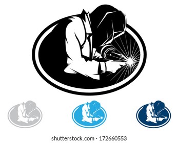 Silhouette of a working welding with a torch/Welding Vector