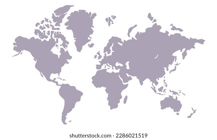 Silhouette-Weltkarte, Erde, Globus und handgezeichnet einzeln auf weißem Hintergrund. Vektorgrafik einfaches Flachdesign.