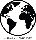 Silhouette world map globe black white minimalist design vector illustration