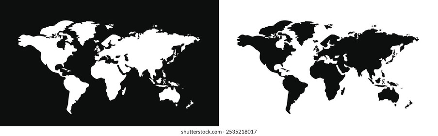 Mapa del mundo de la silueta Plantilla con todos los continentes