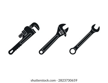 Silhouette Wrench Icons Adjustable Combination Pipe Tools