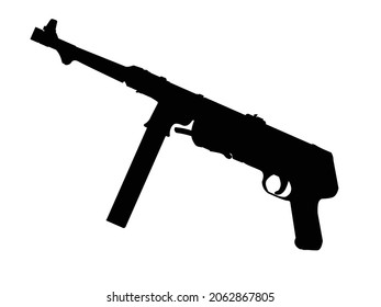 Silueta de un machinegun WW2 en conjunto sobre un fondo blanco