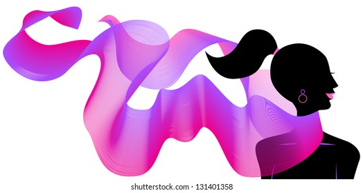 Silhouette of yang attarctive woman with waved scarf