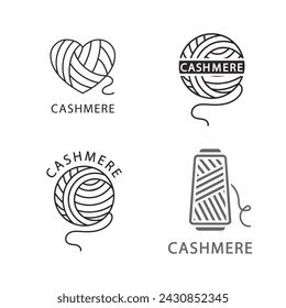 Silhouette of yarn with lettering Cashmere. Line art style.