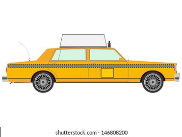 Silhouette of a yellow cab on a white background. Place for any text or advertisement on the roof.