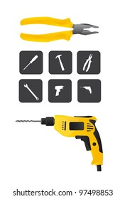 silhouette and yellow tools isolated over white background. vector