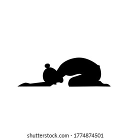 Silhouette yoga meditation man with beard. Yoga pose character vector illustration. Concept design in black