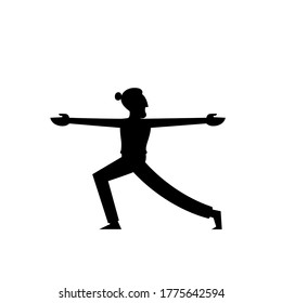 Silhouette yoga meditation man with beard. Yoga pose character vector illustration. Concept design in black