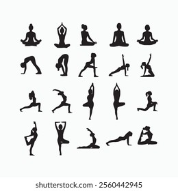 Silhouette Yoga meditation vector illustration on a white background.